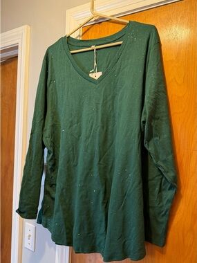 Cassie Liz V-Neck Green Glitter Long Sleeve Top NWT